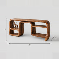 Ribbon Loop Console Table With Open Cubbies On Both Ends dimension diagram with width, height and depth