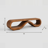 Ribbon Loop TV Stand with Open Curved Shelves dimension diagram with width, height and depth