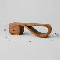 Ribbon Loop TV Stand With Two Drawers At One End dimension diagram with width, height and depth