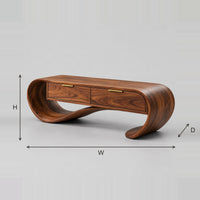 Ribbon Scroll Bench With Two Drawers And Looping Ends dimension diagram with width, height and depth