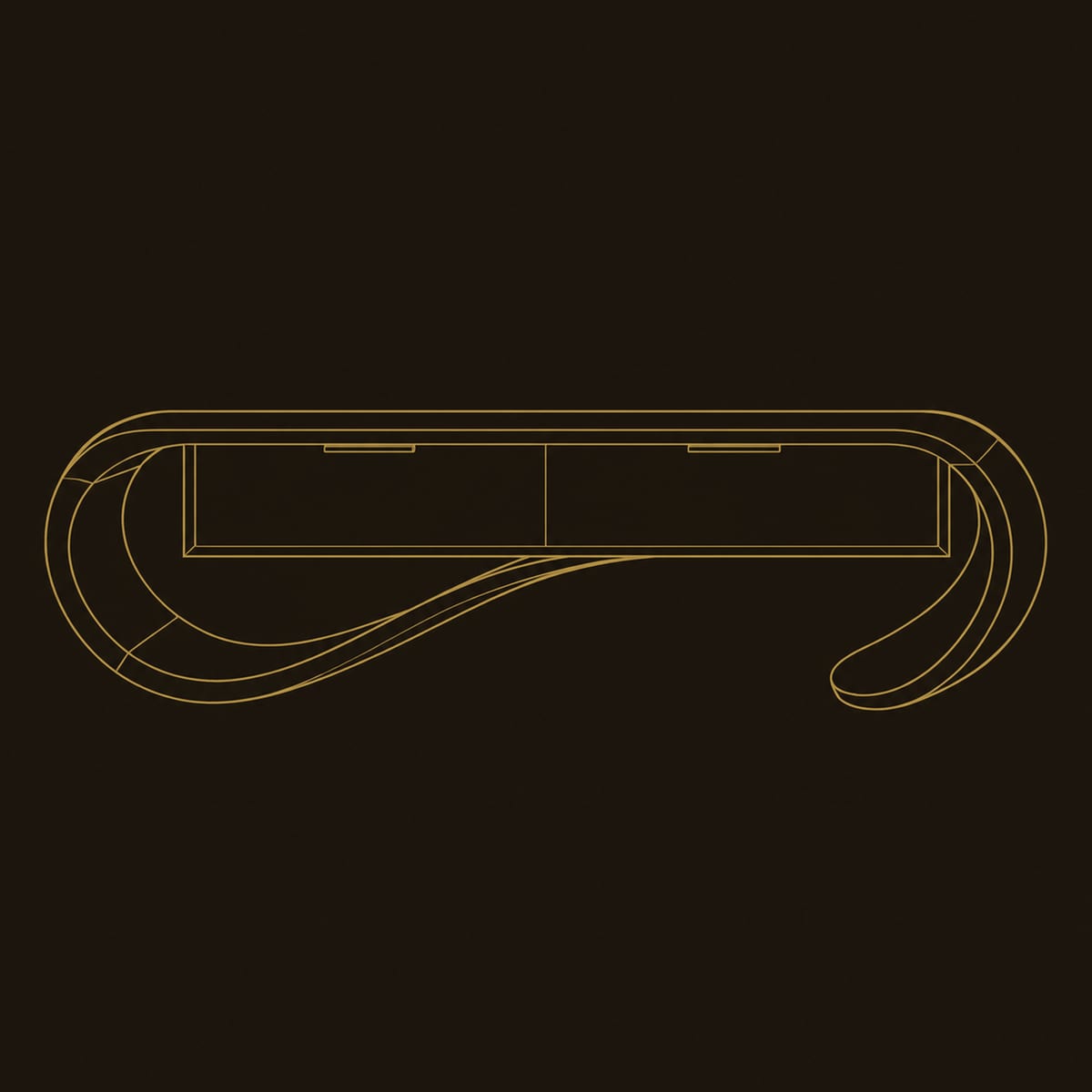 Ribbon Scroll Bench With Two Drawers And Looping Ends dimension diagram