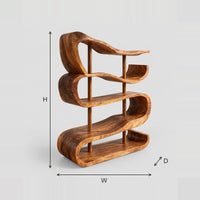 Ribbon Wave Bookshelf With Stacked Looping Shelves dimension diagram with width, height and depth