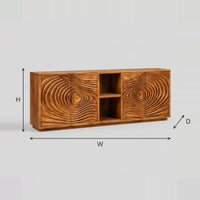 Ripple Carved Sideboard With Four Doors And Open Center Shelves dimension diagram with width, height and depth