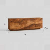 Ripple Carved Sideboard With Four Front Panels On A Plinth Base dimension diagram with width, height and depth