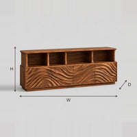 Ripple Carved TV Stand With Four Open Display Shelves dimension diagram with width, height and depth