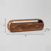 Ripple Carved TV Stand With Three Panels, Top Recess dimension diagram with width, height and depth