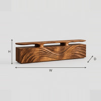 Rippled Wave Front TV Stand With Raised Top Shelf dimension diagram with width, height and depth