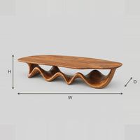 Rippling Wave Base Coffee Table With Freeform Oval Top dimension diagram with width, height and depth