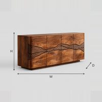 River Band Sideboard With Carved Channel Across Warm Grain Panels dimension diagram with width, height and depth