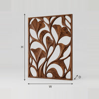 Room Divider With Openwork Fan Leaf Carving And Slim Frame dimension diagram with width, height and depth