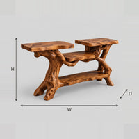 Root Branch Console Table With Two Slab Tops And Shelves dimension diagram with width, height and depth