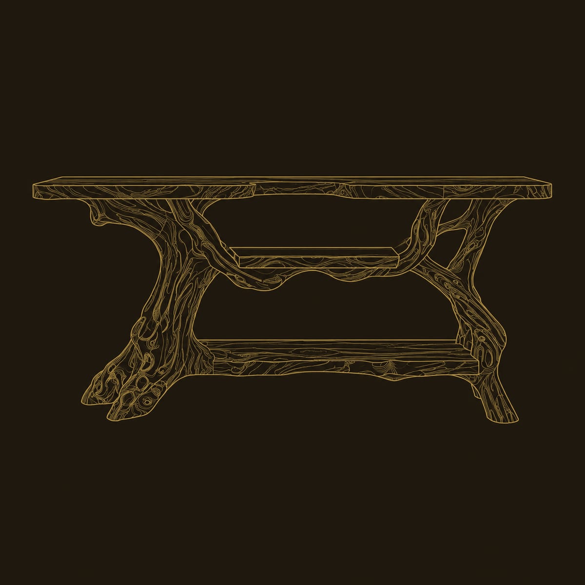 Root Branch Console Table With Two Slab Tops And Shelves dimension diagram
