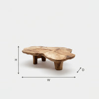 Rootstone Low Table, Free Form Top on Stump Legs dimension diagram with height, width and depth