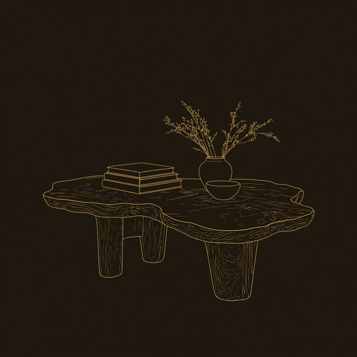 Rootstone Low Table, Free Form Top on Stump Legs dimension diagram