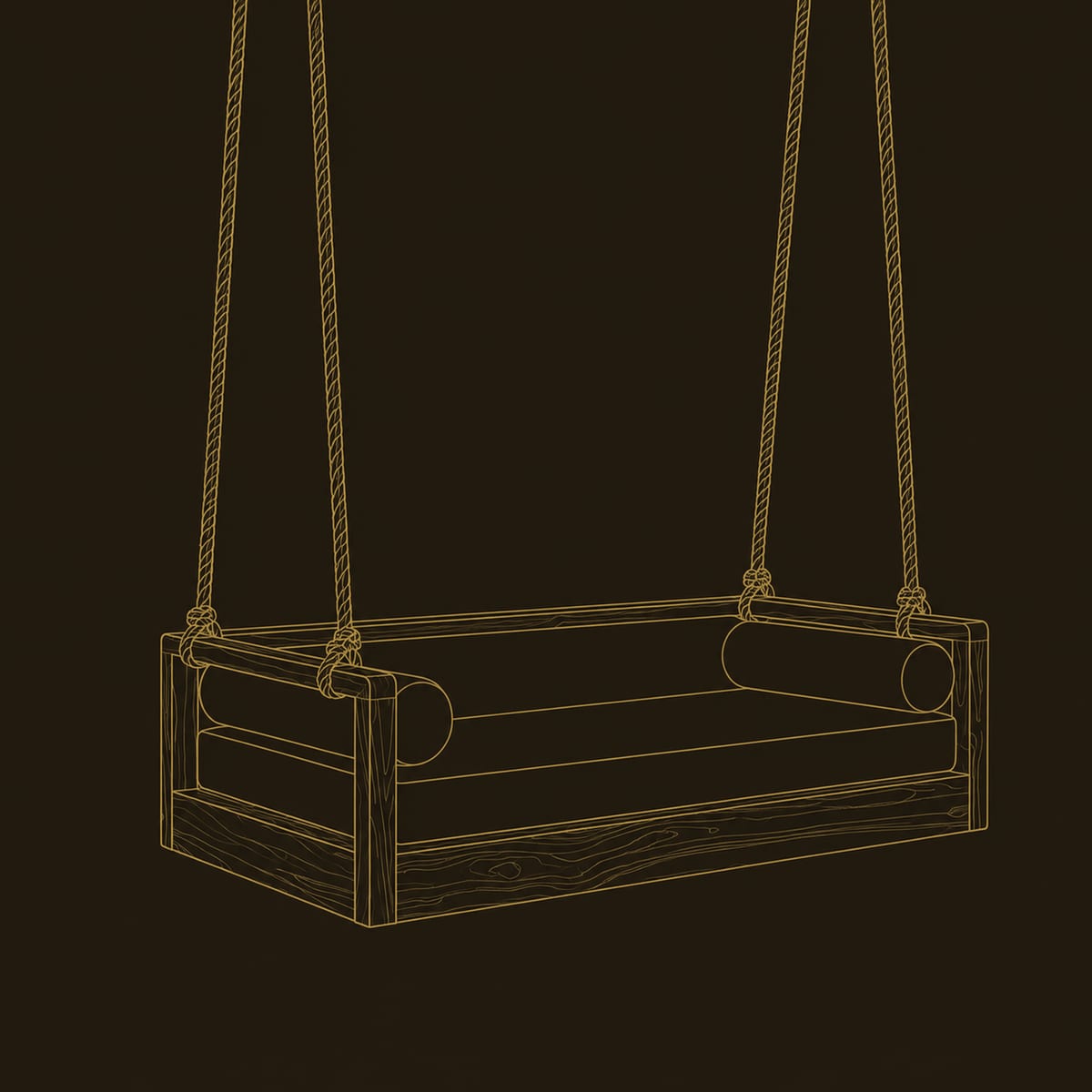 Rope Hung Wooden Swing With Low Frame And Cream Seat Cushion dimension diagram