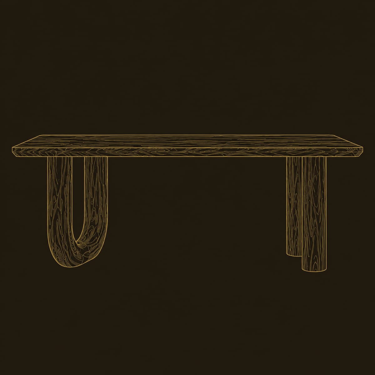 Rough Edge Plank Top Desk With U Shaped Leg And Twin Column Legs dimension diagram