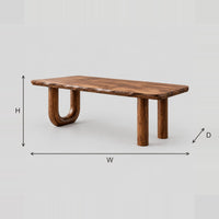 Rough Edge Plank Top Desk With U Shaped Leg And Twin Column Legs dimension diagram with width, height and depth