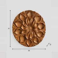 Round Carved Flower Medallion Wall Art With Layered Petals dimension diagram with width and height