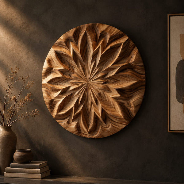 Round Carved Mandala Wall Art With Radiating Petals