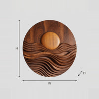 Round Carved Wave and Sun Relief Wall Art dimension diagram with width and height