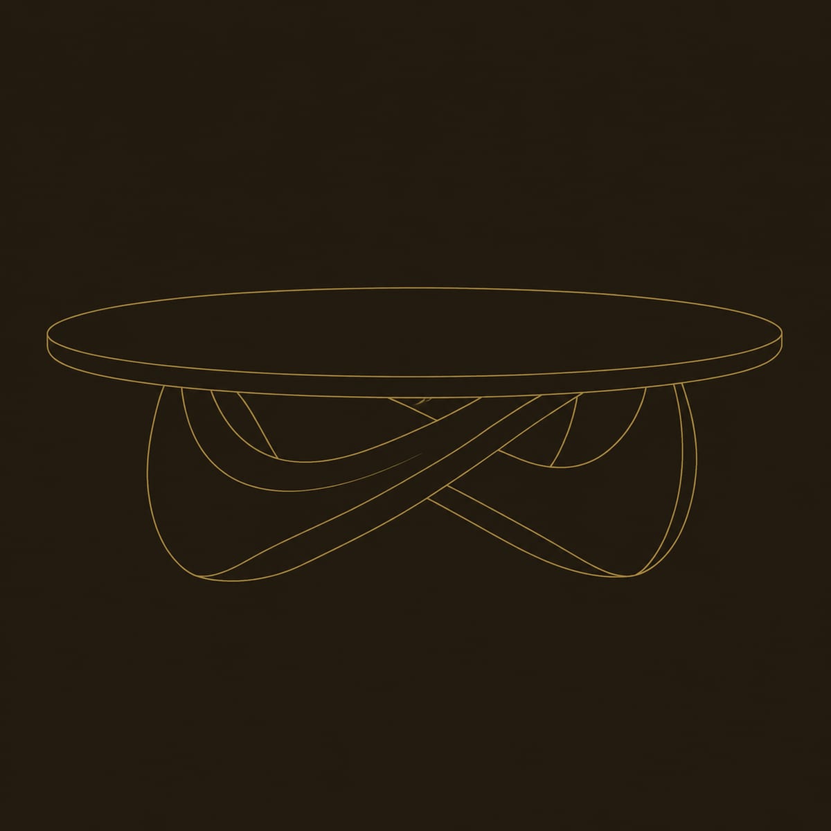 Round Coffee Table With A Crossed Sculpted Base dimension diagram