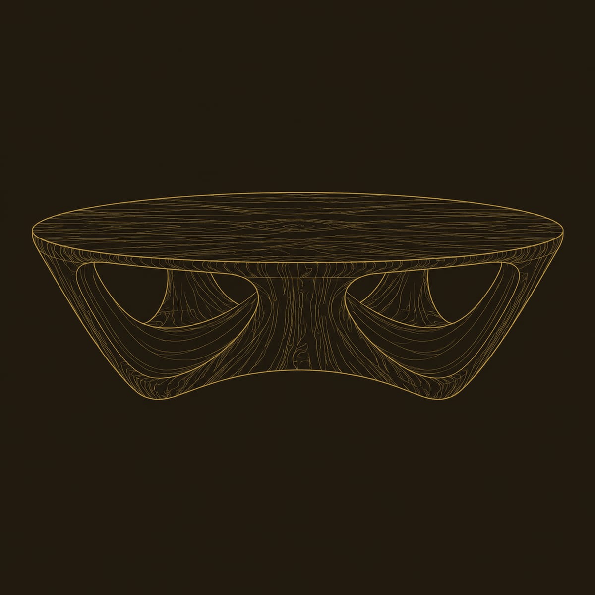 Round Coffee Table With A Flared Base And Scooped Arch Openings dimension diagram