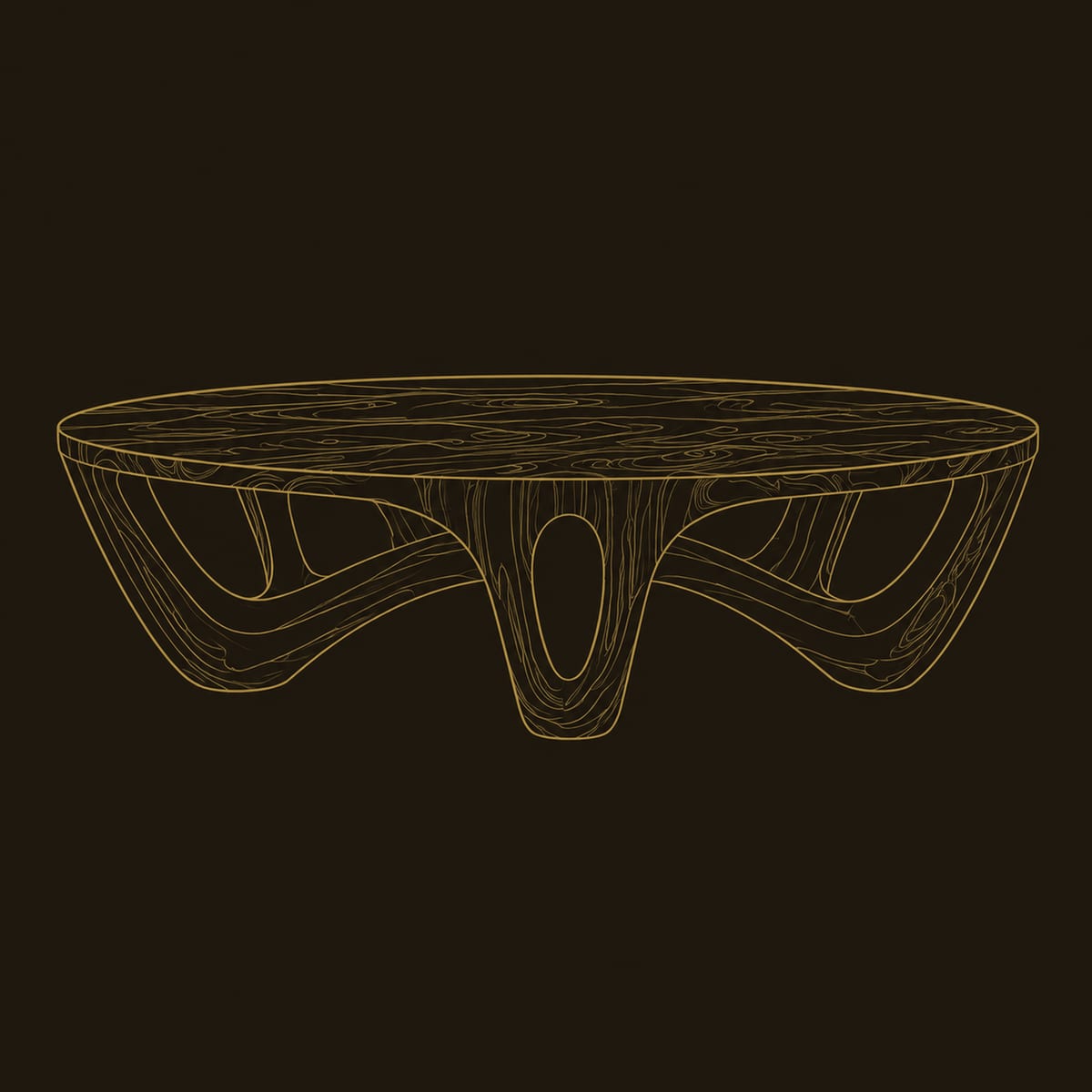 Round Coffee Table With Arched Sculpted Legs And Oval Openings dimension diagram