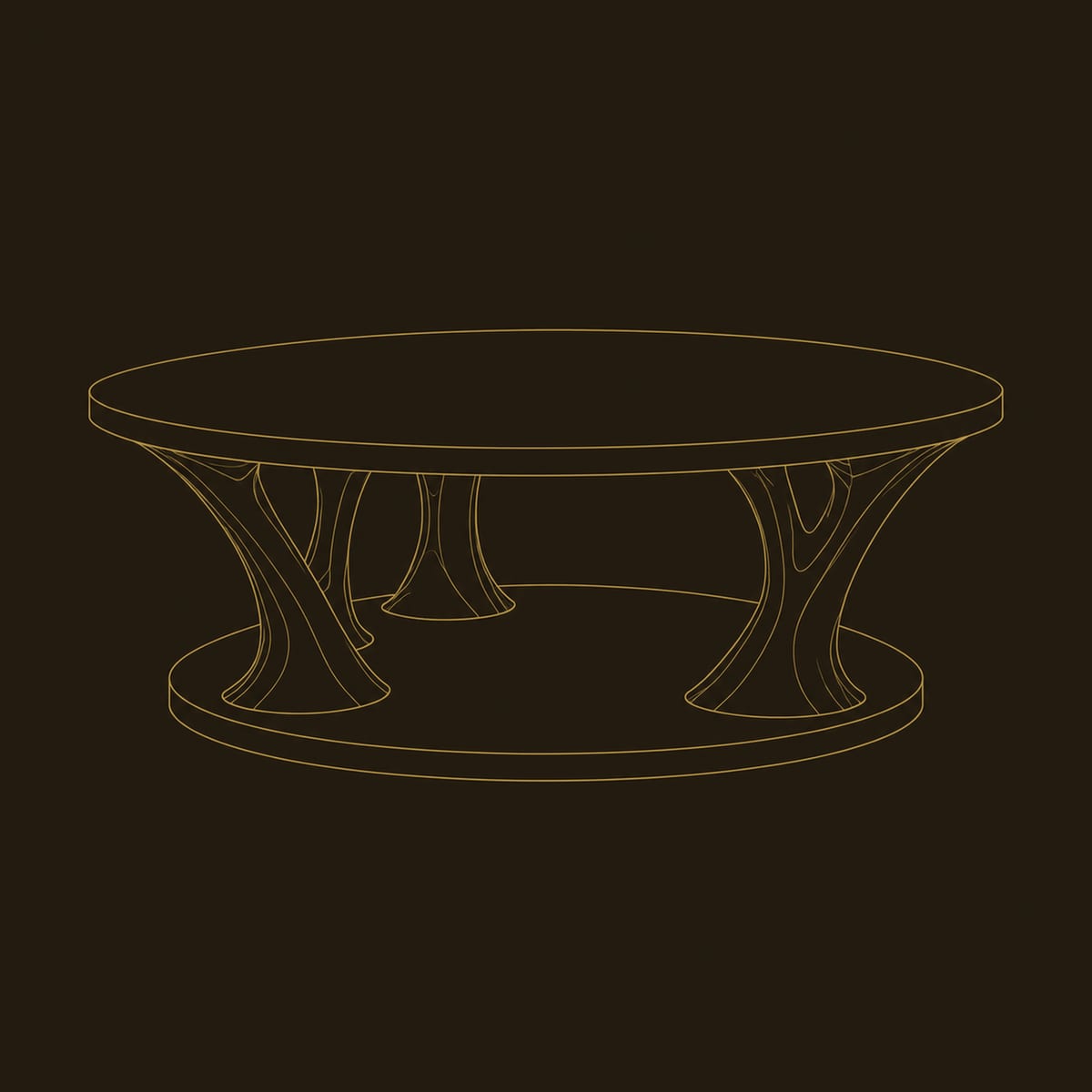 Round Coffee Table With Flared Legs And Low Base Disc dimension diagram