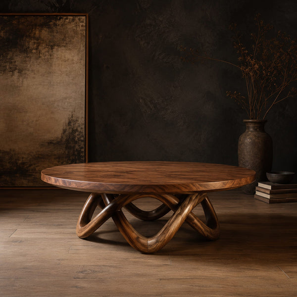 Round Coffee Table With Interlaced Looping Wood Base