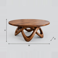Round Coffee Table With Interlaced Looping Wood Base dimension diagram with width, height and depth