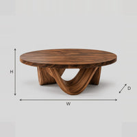 Round Coffee Table With Low Swooping Arch Base dimension diagram with width, height and depth