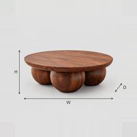 Round Coffee Table With Three Ball Base And Thick Top dimension diagram with width, height and depth