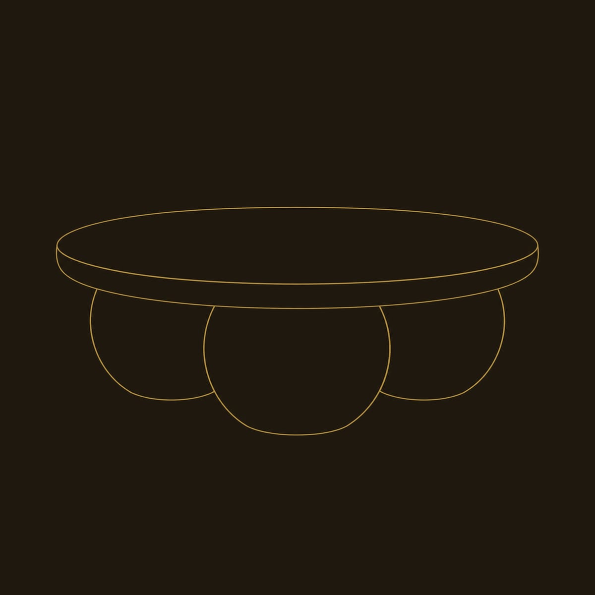 Round Coffee Table With Three Ball Base And Thick Top dimension diagram