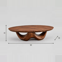 Round Coffee Table With Twin Arch Sculpted Base And Thick Top dimension diagram with width, height and depth
