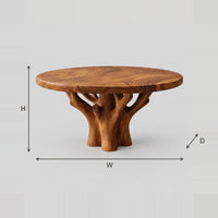 Round Dining Table On A Carved Tree Trunk Base dimension diagram with width, height and depth
