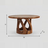 Round Dining Table on a Sculptural Teardrop Pedestal dimension diagram with width, height and depth