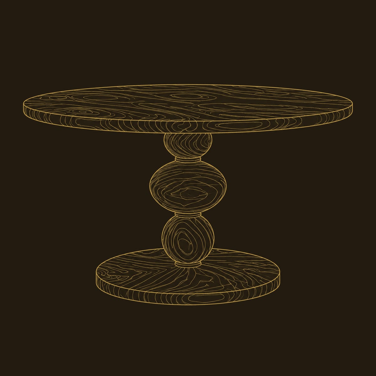 Round Dining Table On Three Stacked Orbs With Swirled Grain Top dimension diagram