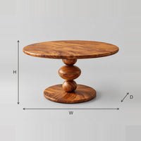 Round Dining Table On Three Stacked Orbs With Swirled Grain Top dimension diagram with width, height and depth