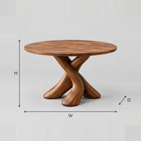 Round Dining Table On Two Crossed Twisting Branch Legs dimension diagram with width, height and depth