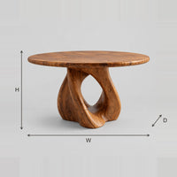 Round Dining Table Sculpted Open Loop Pedestal Base dimension diagram with width, height and depth
