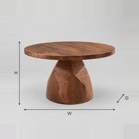 Round Dining Table With A Faceted Bell Shaped Pedestal Base dimension diagram with width, height and depth