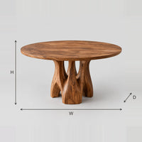 Round Dining Table With Branching Arched Pedestal Legs dimension diagram with width, height and depth