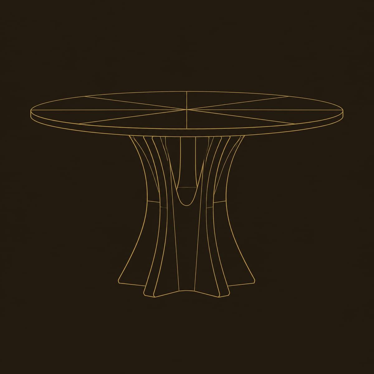 Round Dining Table With Flared Pedestal Base And Radiating Grain Top dimension diagram