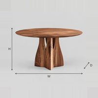 Round Dining Table With Flared Sculpted Pedestal Base dimension diagram with width, height and depth