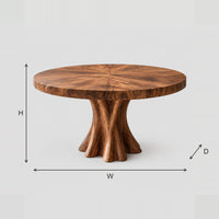 Round Dining Table With Flared Trunk Pedestal Base dimension diagram with width, height and depth