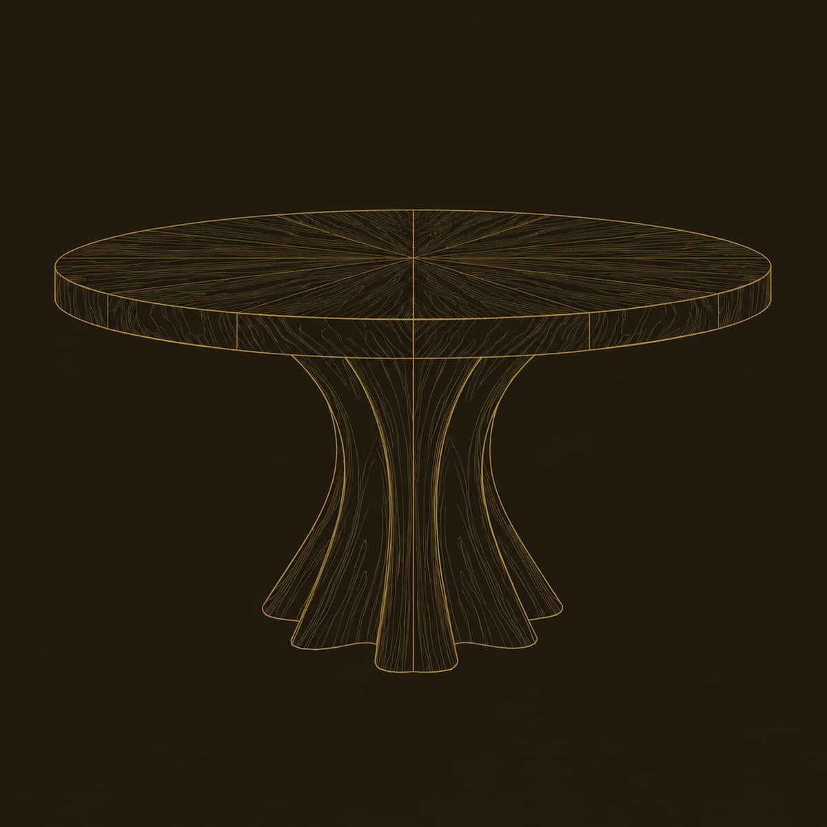Round Dining Table With Flared Trunk Pedestal Base dimension diagram