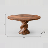 Round Dining Table With Flared Twisted Pedestal Column dimension diagram with width, height and depth