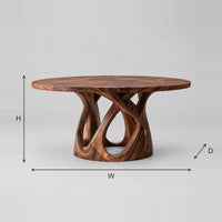 Round Dining Table with Interlaced Sculptural Base dimension diagram with width, height and depth