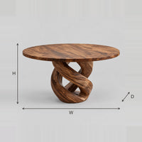 Round Dining Table With Interlocking Twisted Loop Pedestal dimension diagram with width, height and depth