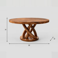 Round Dining Table With Interwoven Loop Base dimension diagram with width, height and depth